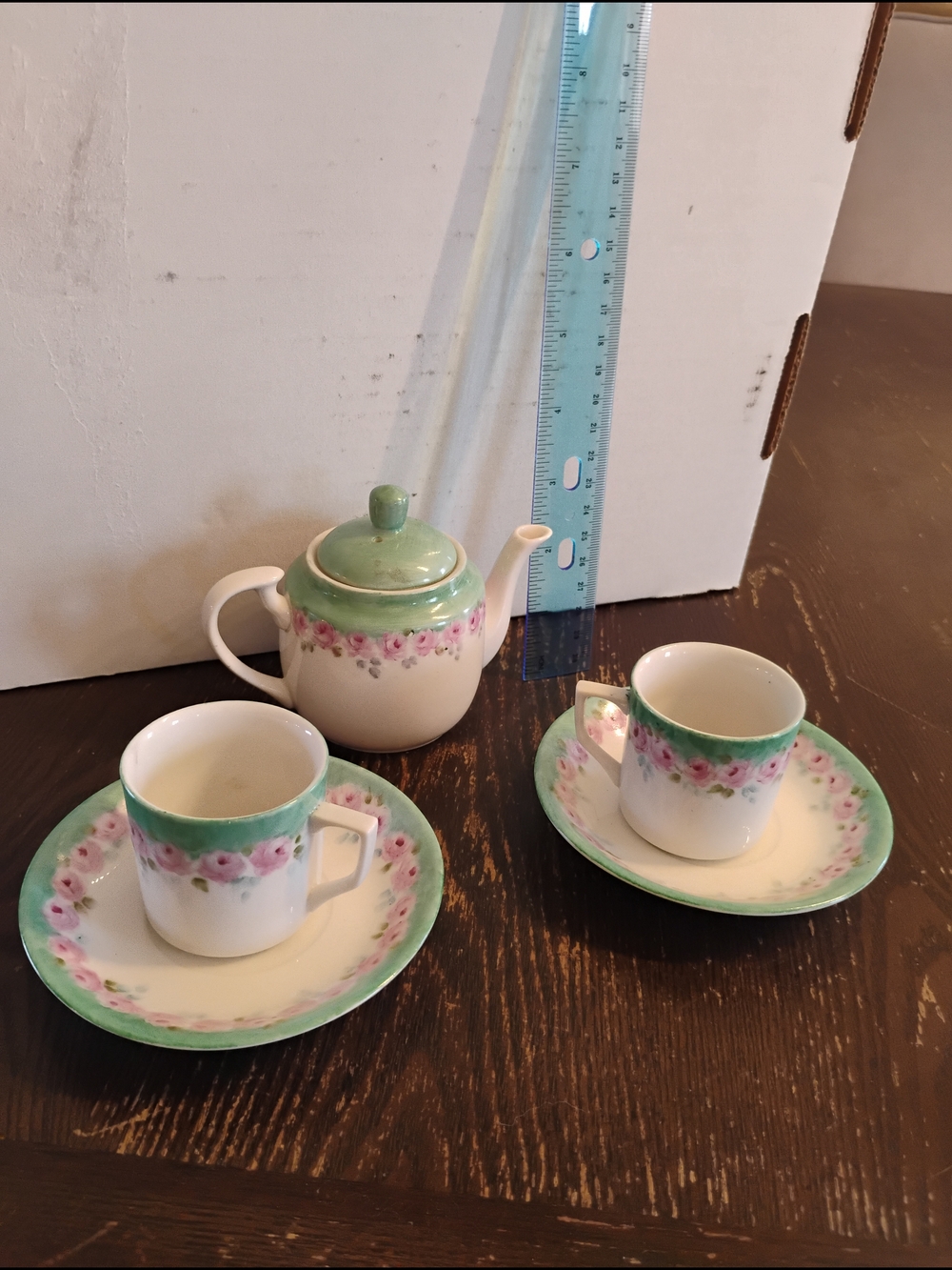 Vintage Floral Tea Set with Green Trim - 3-Piece